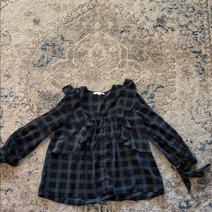 LOFT Black and White Plaid Blouse